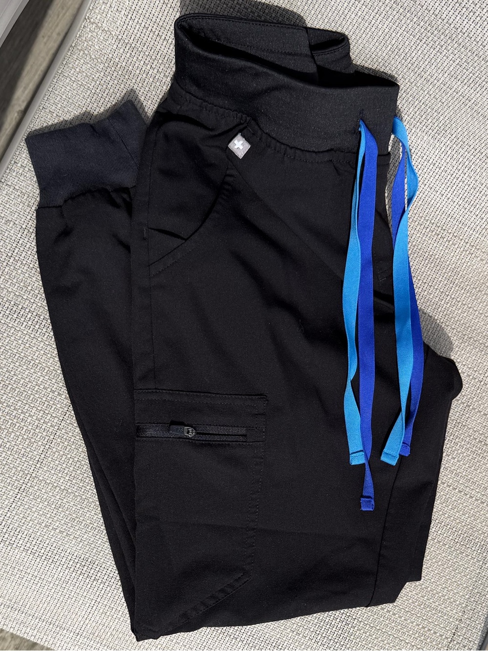 Figs Black Scrub Pants with Double Blue Ties
